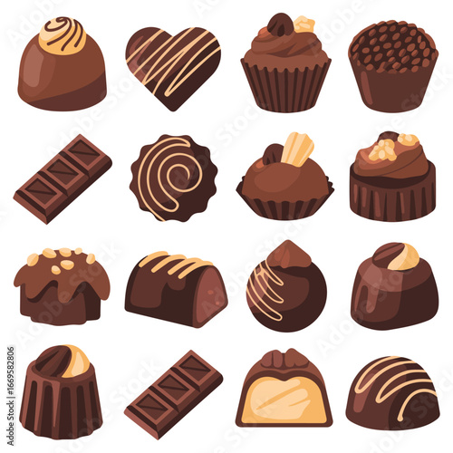 Set of colorful chocolates from boxes for holidays vector illustration