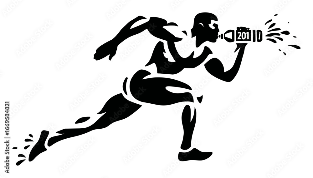 Obraz premium Dynamic Athlete Running with Water Bottle for Fitness and Activity