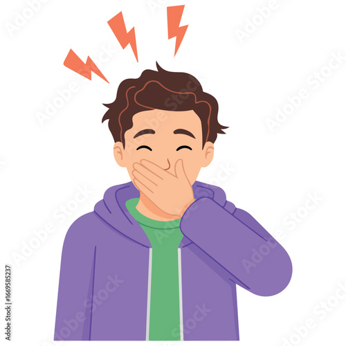 Surprised man covers mouth with hands fright vector illustration