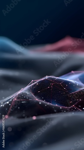 Abstract machine learning algorithm represented by colorful dynamic waveforms and neural pathways on dark background