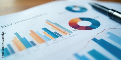 A close-up shot of a financial report displaying graphs, charts, and key financial data, illustrating business performance and growth ,  EBITDA,  numbers,  charts