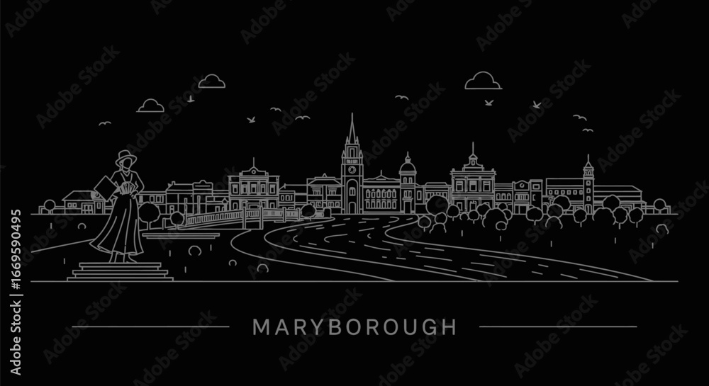 Obraz premium Maryborough Australia skyline illustration art.