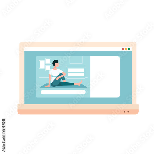 Online yoga tutorial, Yoga studios streaming consept. Working out at home. Vector illustration