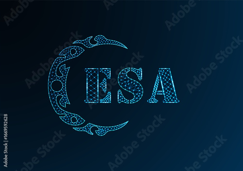 Low poly letter logo ESA design. ESA letter logo low poly vector design on blue color gradient background. ESA logo low poly design