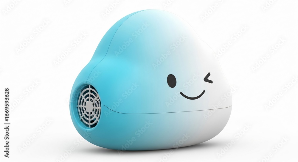 Fototapeta premium Cute cartoon cloud fan with happy face and blue gradient