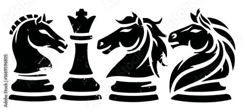 Chess Strategy Concept with Knight and King in Black Silhouette Design