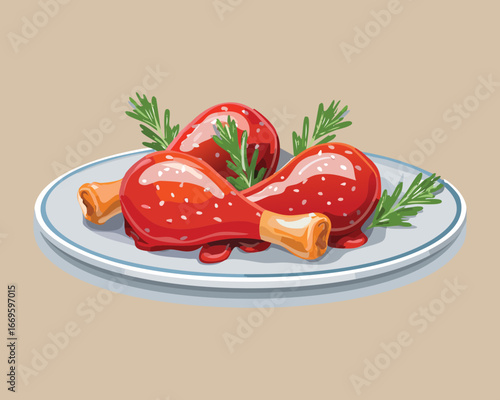 Fresh Strawberries Dipped in Chocolate Glaze on a White Plate, Ready for a Delightful Dessert Treat - Vector Illustration