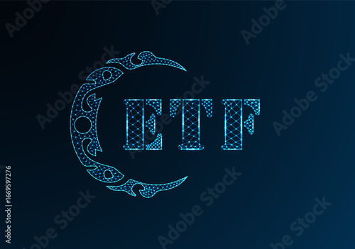 Low poly letter logo ETF design. ETF letter logo low poly vector design on blue color gradient background. ETF logo low poly design