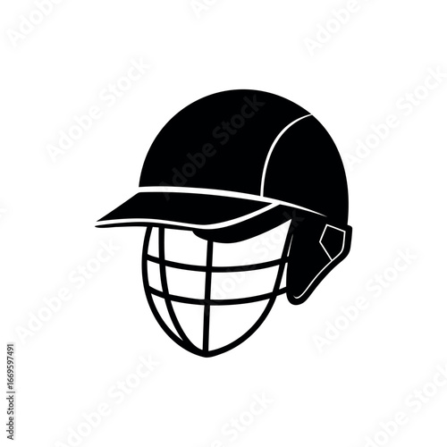 Vector Image of a Cricket Helmet Showing Protective Gear for Cricket Silhouette vector