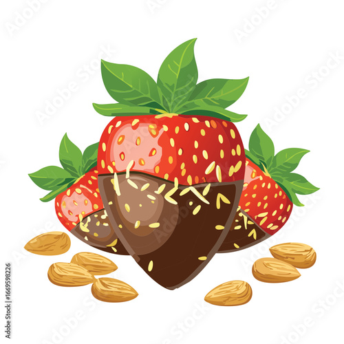 A pile of delicious chocolate-dipped strawberries, a wonderful sweet and decadent gourmet snack - Vector Illustration