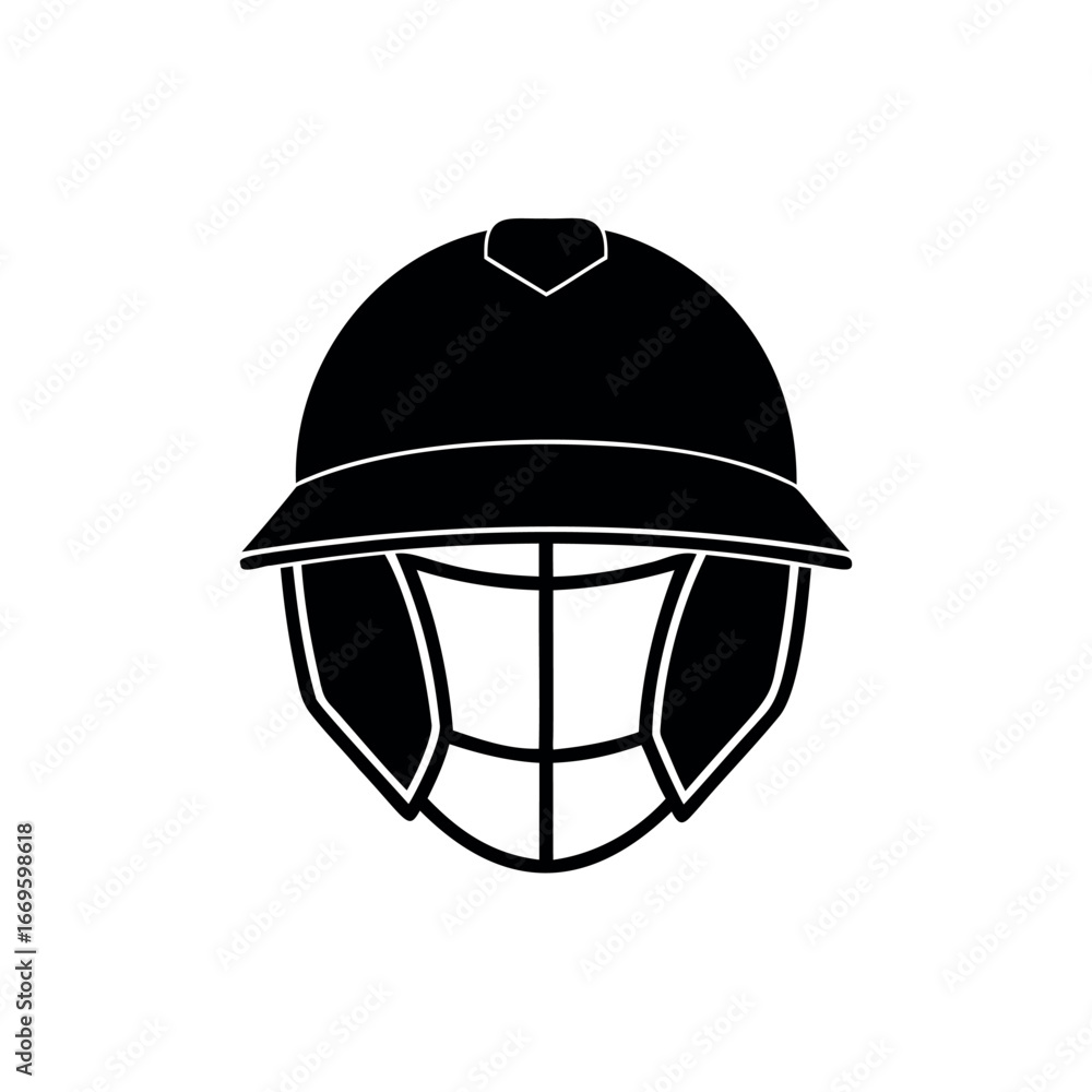 Fototapeta premium Detailed Black and White Cricket Helmet Illustration for Sporting Goods Design Silhouette vector
