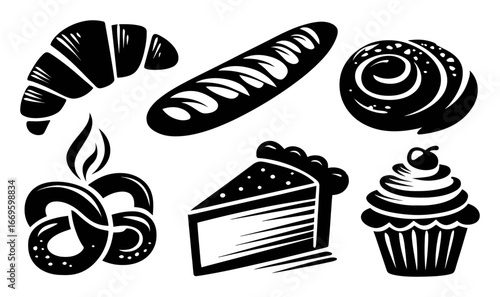 Assorted Bakery Items Silhouette Collection for Food Design Projects