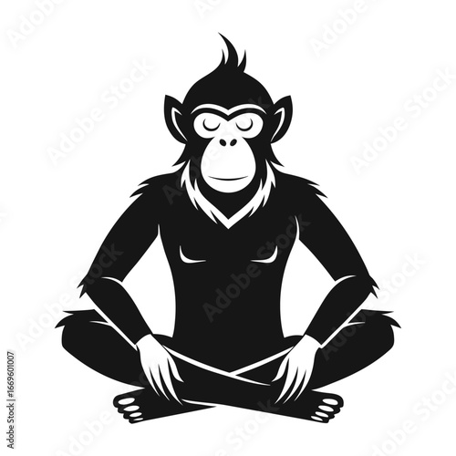 Zen Startup Ape Silhouette Sitting Cross-Legged Calmly, Meditation, Mindfulness, Business Focus, Productivity, Innovation, Relaxation, Entrepreneurial Peace Vector Design