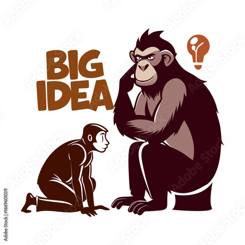 Creative Silhouette of Startup Ape Whispering Innovative Big Idea to Teammate, Inspiring Teamwork, Business Concept, Entrepreneurship Vector Illustration