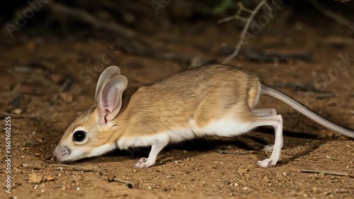 Desert Jerboa wildlife forages at night. AI video