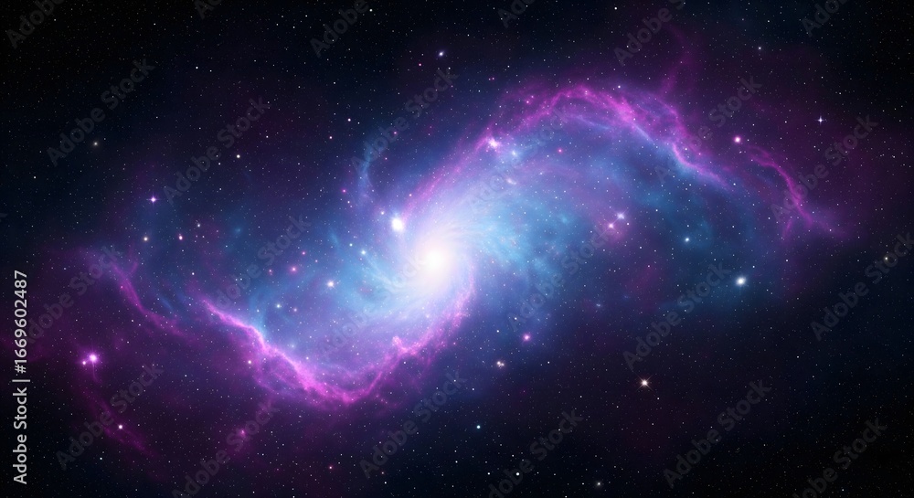 Fototapeta premium Vibrant interacting galaxies displaying swirling nebulae and stellar clusters against a starry backdrop