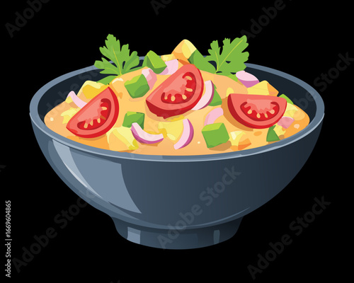 A delicious and vibrant salad with corn, tomatoes and fresh guava - Vector Illustration