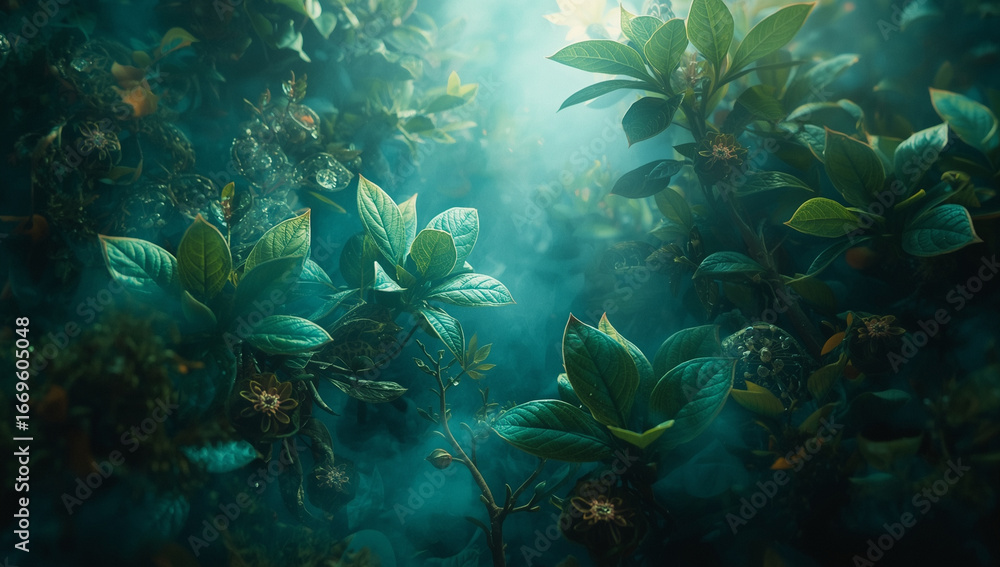 Fototapeta premium Green plant leaves and forest background, Nature background