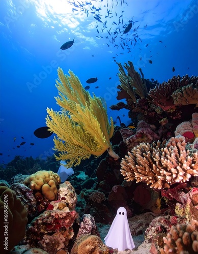 Underwater coral reef with a ghost
