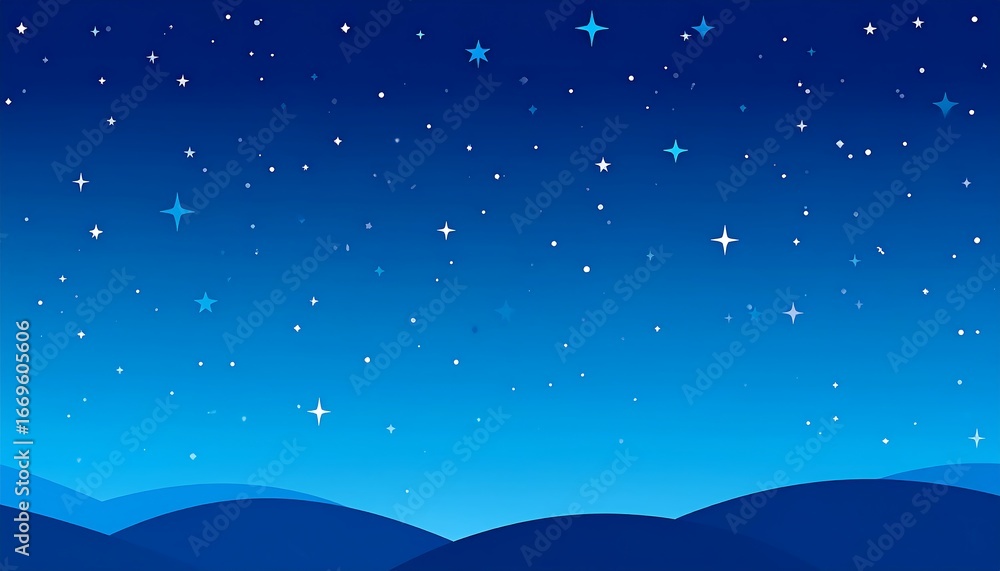 Naklejka premium Night sky with shining stars over hills.