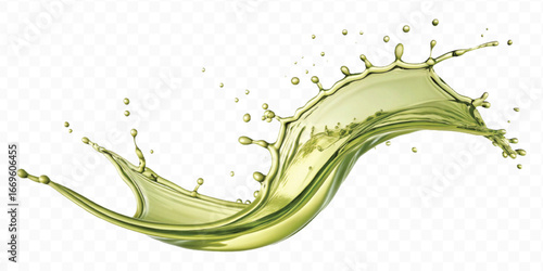 abstract 3d smooth liquid olive oil splash in different style isolated on transparent background	
