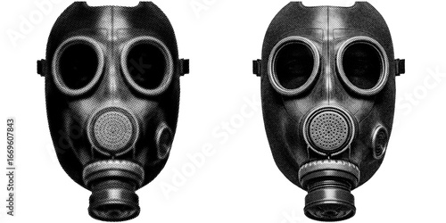 Retro vintage Gasmask halftone on transparent PNG. Ideal for overlays, posters, and designs. High-res, AI-based with human edited effects. Old vintage Gasmask in trendy dotted pop art style.