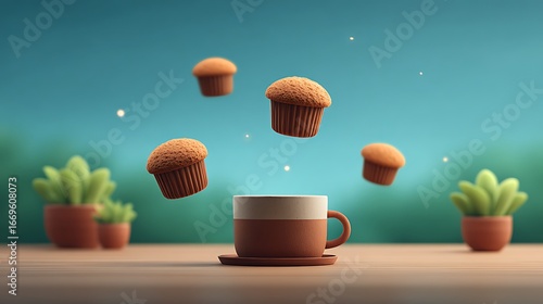Delightful Coffee and Muffins: A 3D Rendered Scene