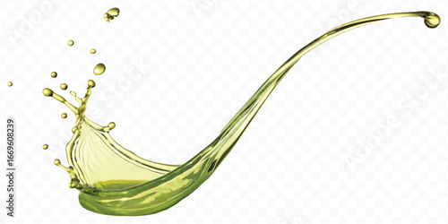 abstract 3d smooth liquid olive oil splash in different style isolated on transparent background	
