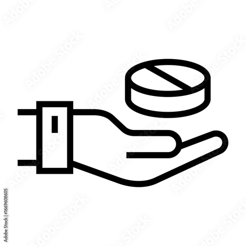 Icon of a hand holding a tablet, representing medicine, healthcare, and treatment. Design vector symbol illustration. 