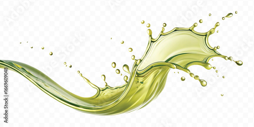 abstract 3d smooth liquid olive oil splash in different style isolated on transparent background	
