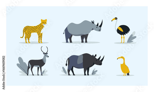 Colorful Cartoon Animals in a Flat Design Style for Creative Projects