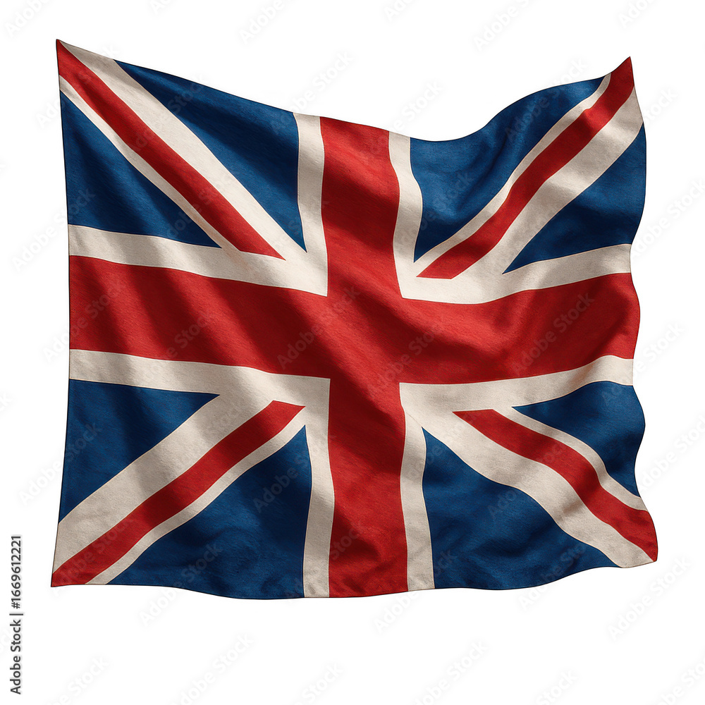 Fototapeta premium Flag with the British Union Jack on it. 3d isolated illustration on transparent background