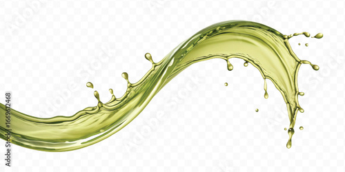 abstract 3d smooth liquid olive oil splash in different style isolated on transparent background	

