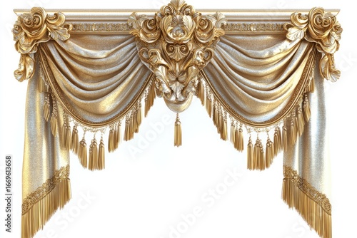 Ornate gold drapes with carved details