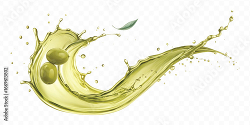 abstract 3d smooth liquid olive oil splash in different style isolated on transparent background	
