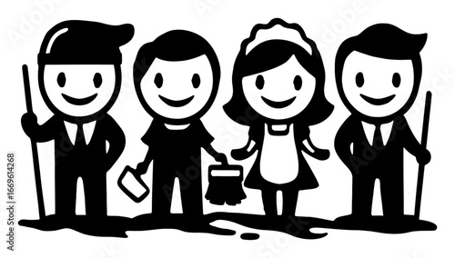 Happy Team of Cartoon Characters Representing Different Occupations