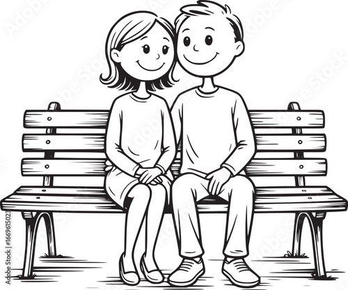 Couple in Unity: An intimate sketch of a couple sitting intimately side-by-side on a park bench, their expressions radiating warmth and happiness. A timeless portrayal of love, companionship.