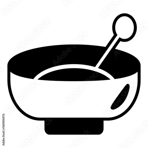 Conceptual, solid icon of a bowl and whisk, representing the mixing or compiling of data.