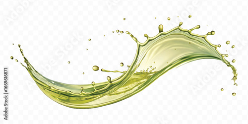 abstract 3d smooth liquid olive oil splash in different style isolated on transparent background	
