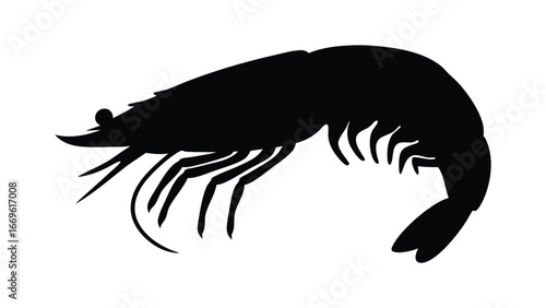 Black silhouette vector of a shrimp prawn seafood crustacean animal illustration graphic design art