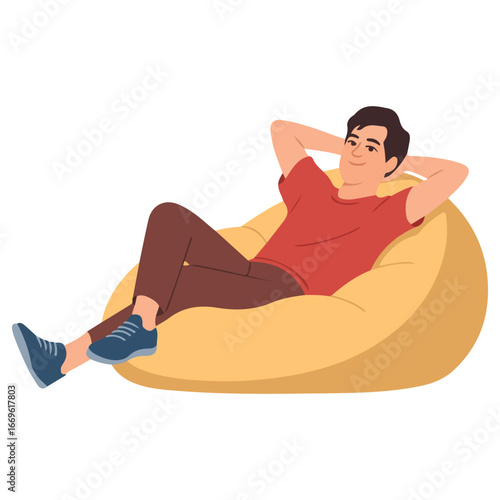 Relaxed young man sitting in armchair chilling vector illustration