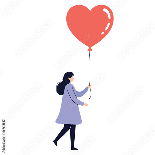 Woman with heart balloon spreads love, a beautiful motion of love for all