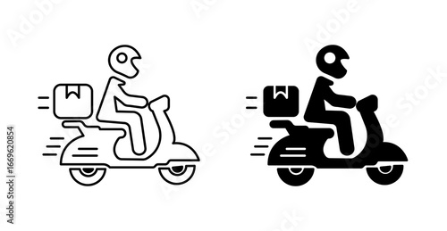 Delivery Rider on Scooter Icon Set – Outline and Glyph Style