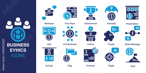 Business Ethics icon set. Containing business, corporate, management, ethics, and more. Solid vector icons collection. Vector illustration.