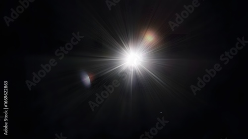 Light flare in center, radial glow spreading out, minimalist clean black background
