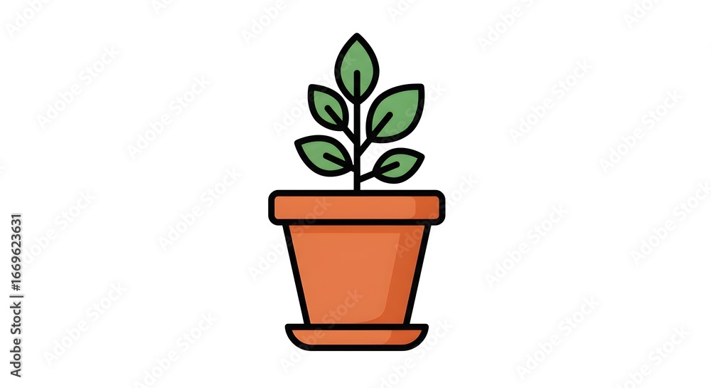 Fototapeta premium Healthy green plant with multiple leaves growing in a classic terracotta pot, perfect for indoor gardening, home decor, sustainable living, nature appreciation, and promoting eco-friendly lifestyles.