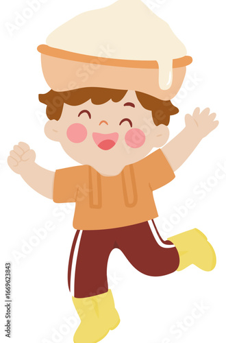 Cute Thanksgiving Boy in Mashed Potato Hat – Fall Cartoon Character