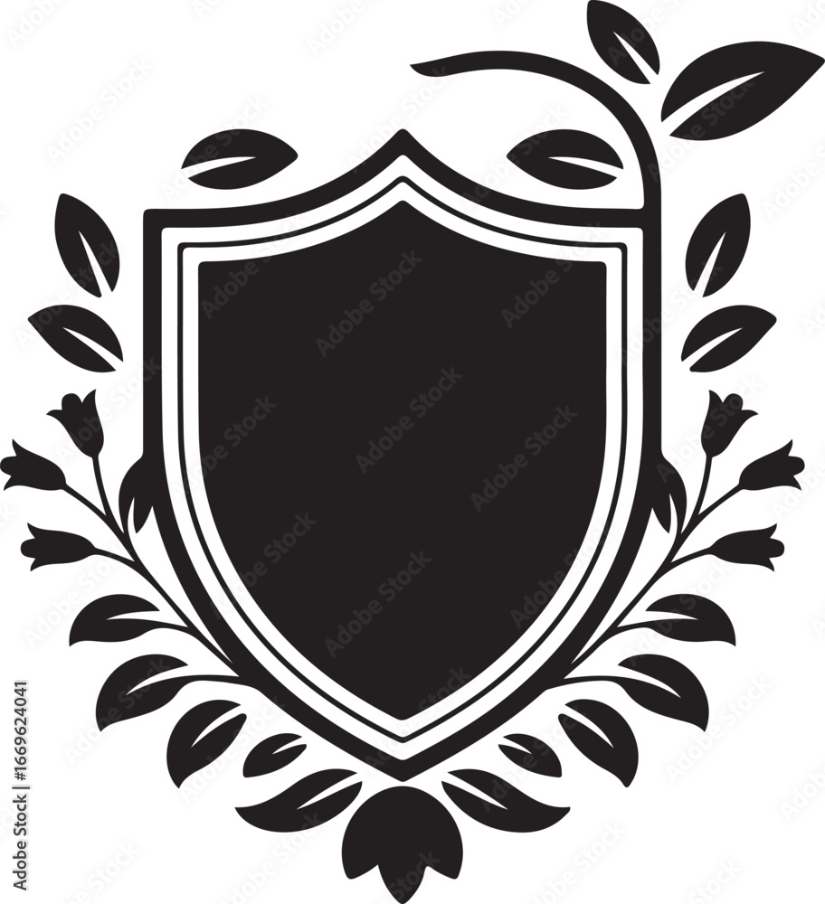 Obraz premium Floral Shield Silhouette Emblem Bundle