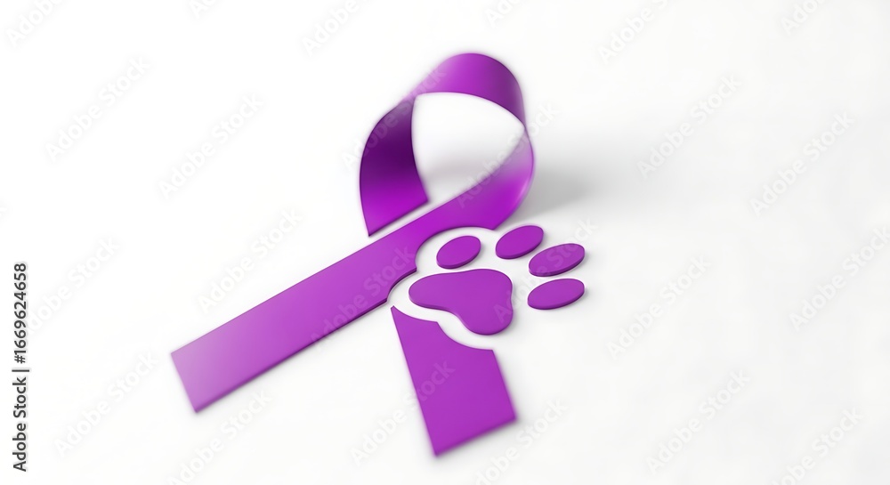Fototapeta premium Purple Ribbon with Paw Print