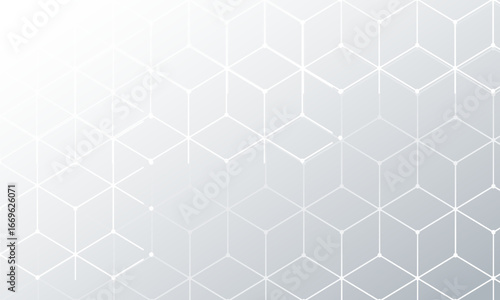 Abstract Hexagonal Geometric Pattern Background. Futuristic 3D Cube Design with White and Light Gray Gradients. Suitable for Technology, Digital Innovation, Networking, or Science Concepts.